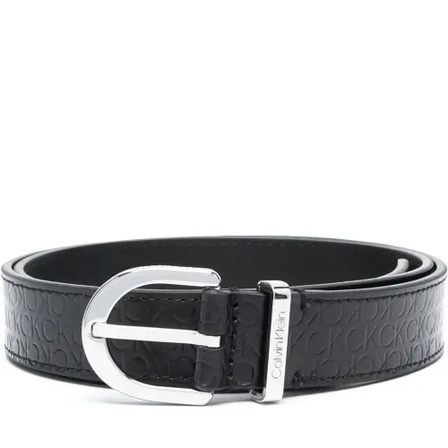 Calvin Klein , Embossed Leather Belt ,Black female, Sizes: