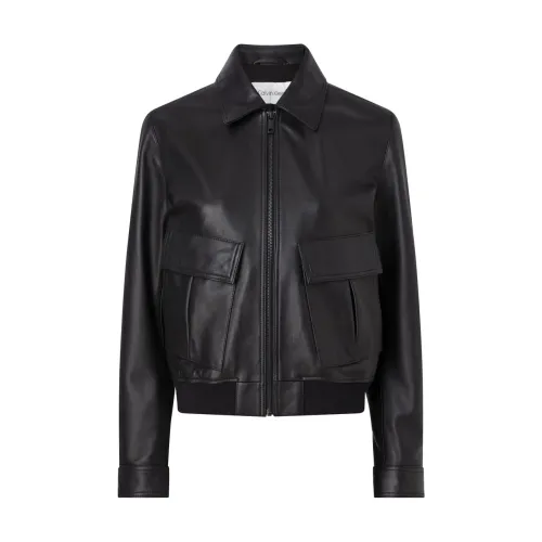 Calvin Klein , Essential Leather Jacket Black ,Black female, Sizes: