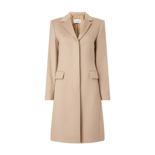 Calvin Klein , Essential Wool Coat - Beige ,Brown female, Sizes: