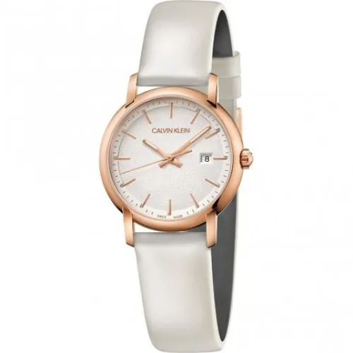 Calvin Klein , Established White Leather Quartz Watch ,White female, Sizes: ONE SIZE