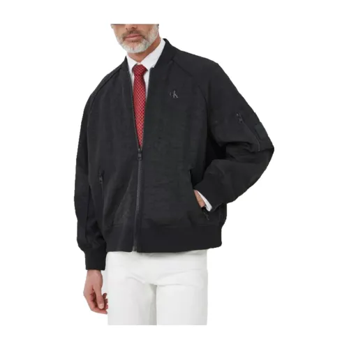 Calvin Klein , Exposed Zip-Through Bomber Jacket ,Black male, Sizes: