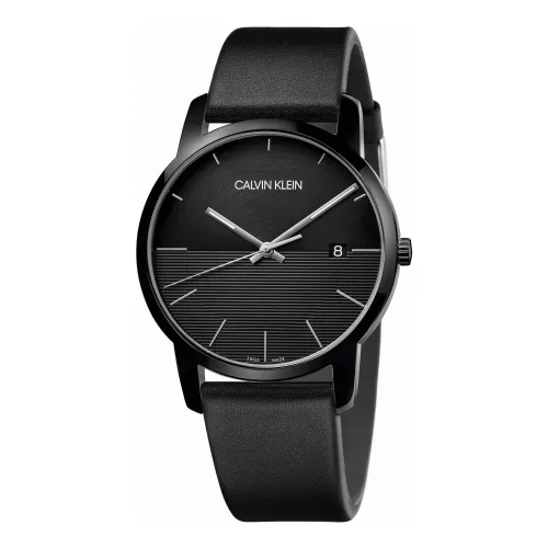 Calvin Klein , Fashionable Men`s Watch with Quartz Dial and Leather Strap ,Black male, Sizes: ONE SIZE