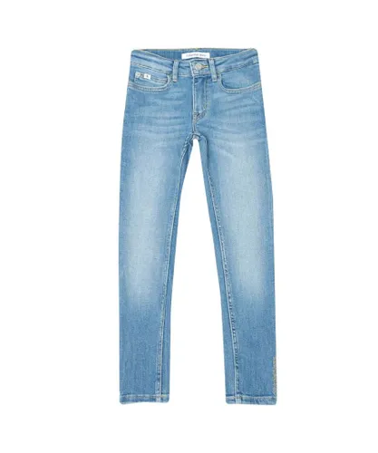 Calvin Klein Girls Girl's Junior Mid Rise Skinny Jeans in Denim - Blue Cotton