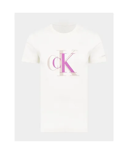 Calvin Klein Girls Girl's Juniors Monogram T-Shirt in Ivory Cotton
