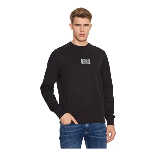Calvin Klein , Gloss Stencil Logo Sweatshirt for Men ,Black male, Sizes: