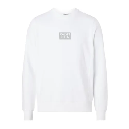 Calvin Klein , Gloss Stencil Logo Sweatshirt for Men ,White male, Sizes: