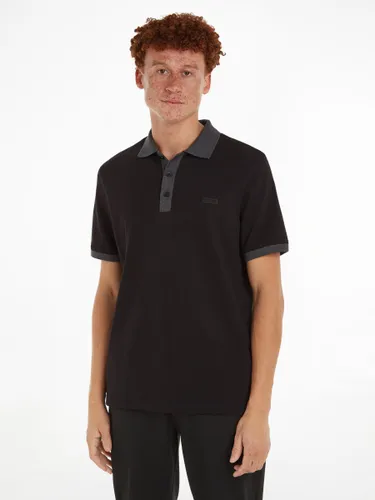 Calvin Klein Heather Placket Short Sleeve Polo Shirt, Black - Black - Male