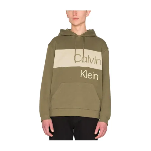Calvin Klein , Institutional Blocking Hoodie ,Green male, Sizes: