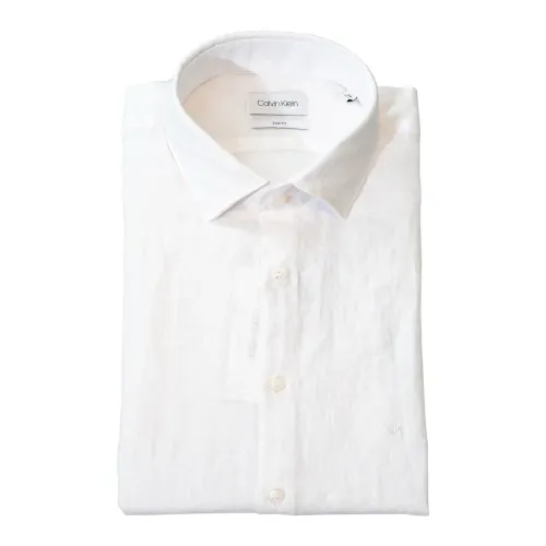 Calvin Klein , Italian Collar White Shirt ,White male, Sizes: