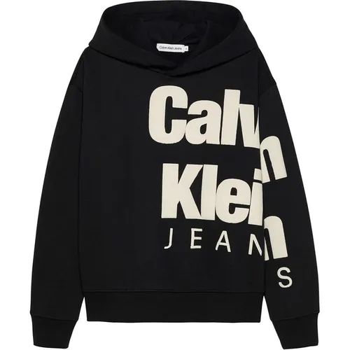 Calvin Klein Jeans Blown-Up Logo Fleece Hoodie - Black