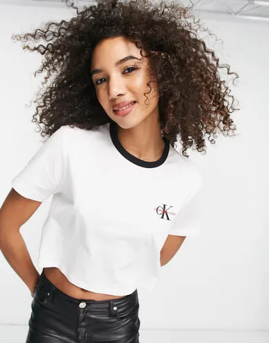 Calvin Klein Jeans contrast stitch cropped t-shirt in white