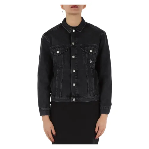 Calvin Klein Jeans , Denim Jacket with Logo Patch ,Black female, Sizes: