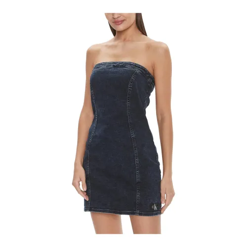 Calvin Klein Jeans , Denim Midi Dress ,Blue female, Sizes: