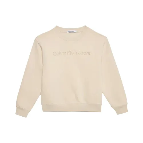 Calvin Klein Jeans , Embroidered Logo Sweatshirt ,Beige male, Sizes: