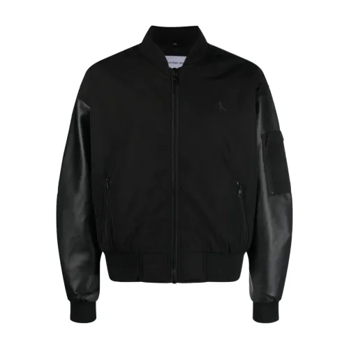 Calvin Klein Jeans , Faux leather bomber ,Black male, Sizes: