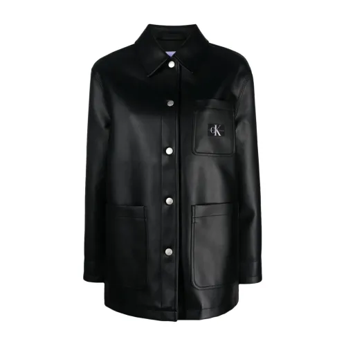 Calvin Klein Jeans , Faux leather utility jacket ,Black female, Sizes: