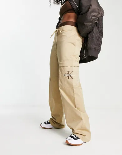 Calvin Klein Jeans logo cargo trousers in beige-Neutral