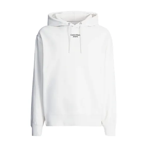 Calvin Klein Jeans , Logo Hoodie Spring Collection Cotton Sweatshirt ,Beige male, Sizes: