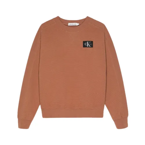 Calvin Klein Jeans , Logo Patch Sweatshirt ,Brown female, Sizes: