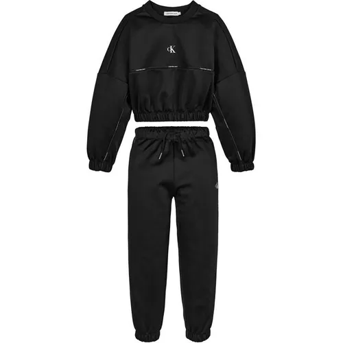 Calvin Klein Jeans Logo Tape Cn Sweatpants Set - Black