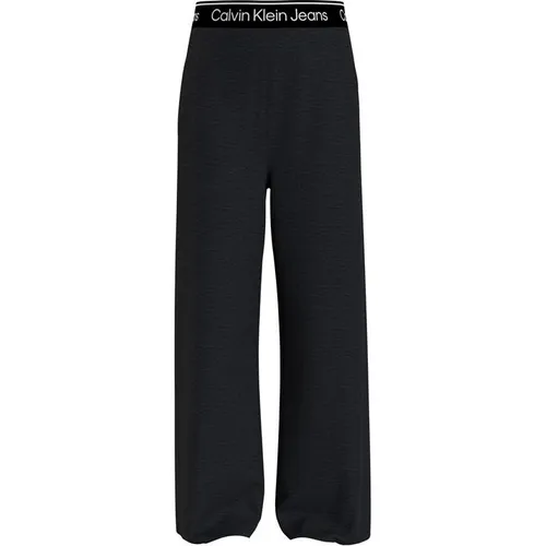 Calvin Klein Jeans Logo Tape Wide Leg Punto Pants - Black