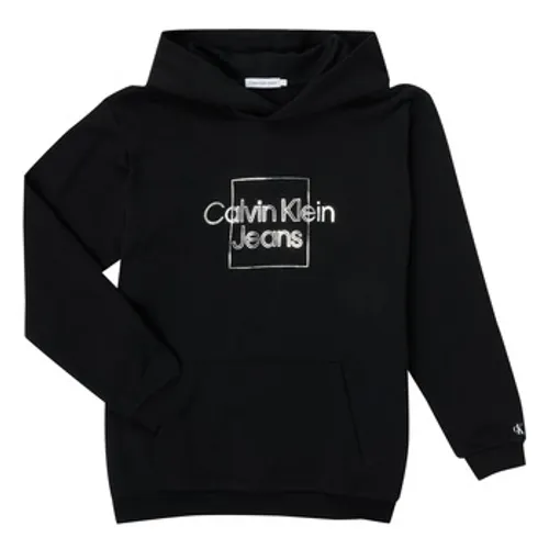 Calvin Klein Jeans  METALLIC BOX LOGO RELAXED HOODIE  girls's Children's Sweatshirt in Black
