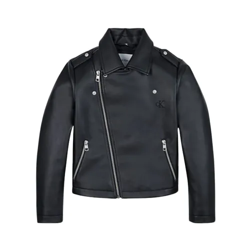 Calvin Klein Jeans , Monogram Logo Faux Leather Jacket ,Black male, Sizes: