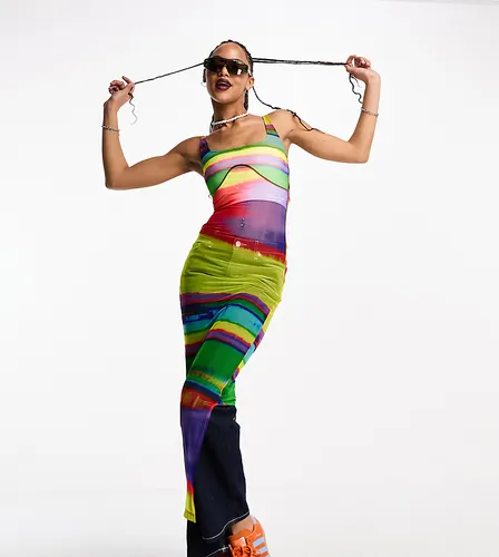Calvin Klein Jeans Pride graphic mesh racerback dress in all over print-Multi