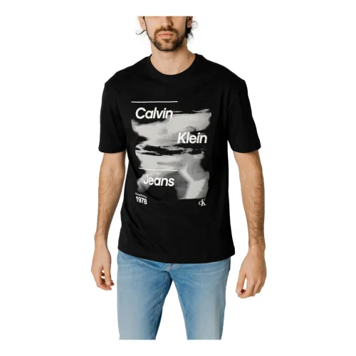 Calvin Klein Jeans , Printed Cotton Round Neck T-Shirt ,Black male, Sizes: