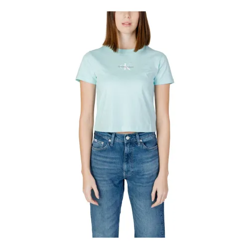 Calvin Klein Jeans , Printed Cotton T-shirt ,Blue female, Sizes: