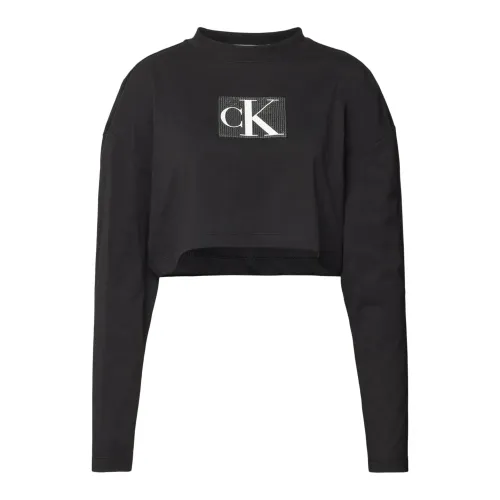 Calvin Klein Jeans , Sequin Long Sleeve T-Shirt ,Black female, Sizes: