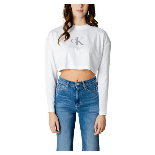 Calvin Klein Jeans , Sequin Long Sleeve T-Shirt ,White female, Sizes: