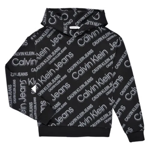 Calvin Klein Jeans  SLANTED AOP LOGO RELAXED HOODIE  girls's Children's Sweatshirt in Black