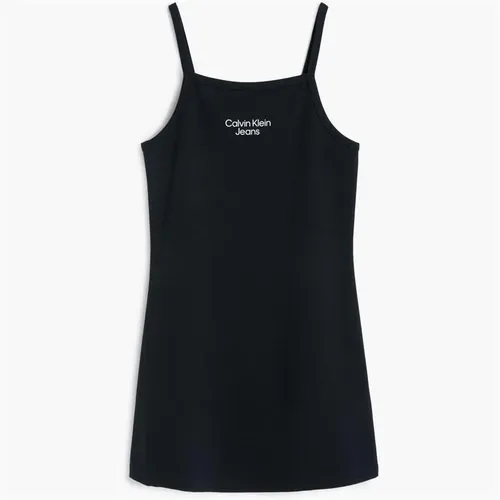 Calvin Klein Jeans Stack Logo Punto Strap Dress - Black