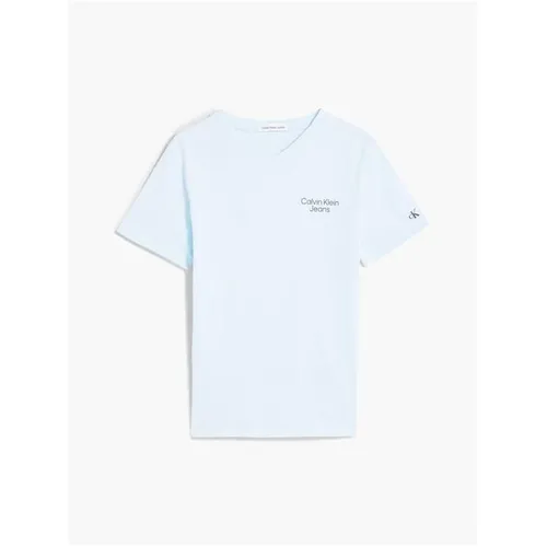 Calvin Klein Jeans Stack Logo V Neck T Shirt - Blue