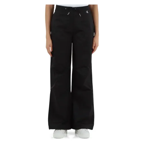 Calvin Klein Jeans , Wide Leg Technical Fabric Pants ,Black female, Sizes: