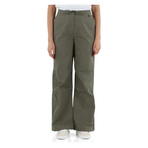 Calvin Klein Jeans , Wide Leg Technical Fabric Pants ,Green female, Sizes: