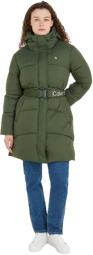 Calvin Klein Jeans Women Coat Logo Belt Long Puffer Winter