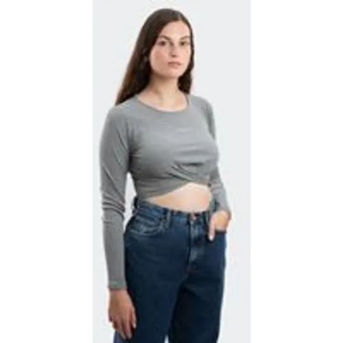 Calvin Klein Jeans Women's Crossover Hem Rib LS Top in Grey Heather