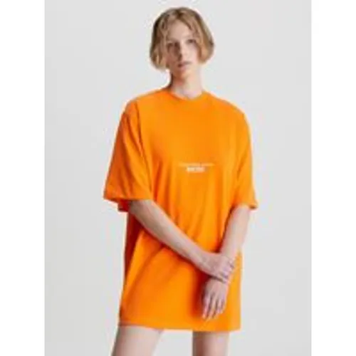 Calvin Klein Jeans Women's Motion Floral AW T-Shirt Dress In Vibrant Orange