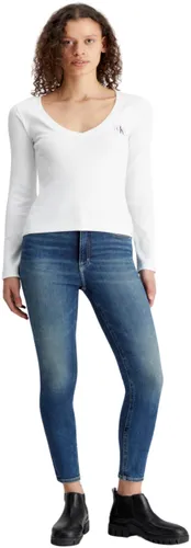 Calvin Klein Jeans Women's Woven Label V-Neck Long Sleeve