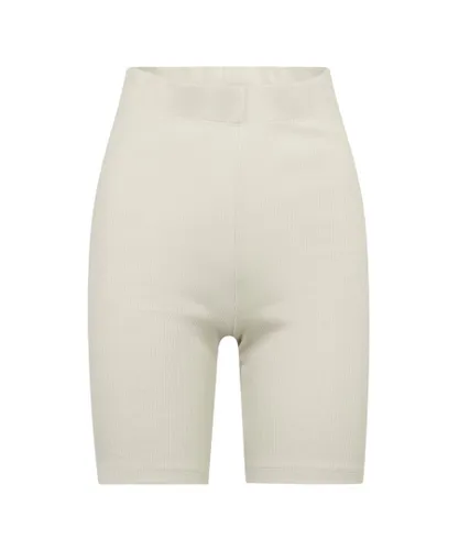 Calvin Klein Jeans Womenss Ribbed Cycling Shorts in Beige - Cream Cotton