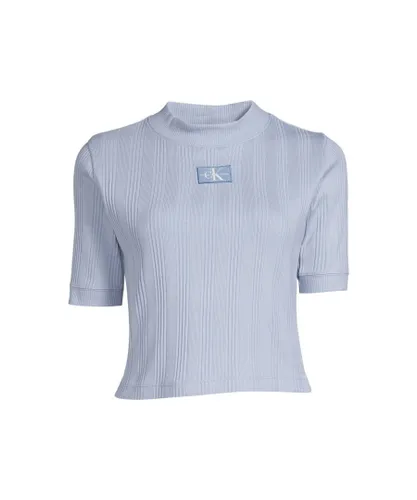 Calvin Klein Jeans Womenss Ribbed T-Shirt in Blue Cotton