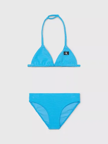 Calvin Klein Kids' Logo Triangle Rib Bikini Set, Malibu Blue - Malibu Blue - Female