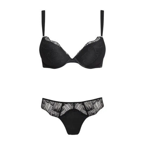 Calvin Klein , Lace Push Up Set with Thong ,Black female, Sizes: