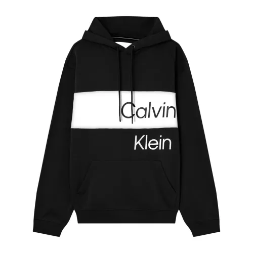 Calvin Klein , Large Logo Hoodie - Stay Warm and Stylish ,Black male, Sizes: