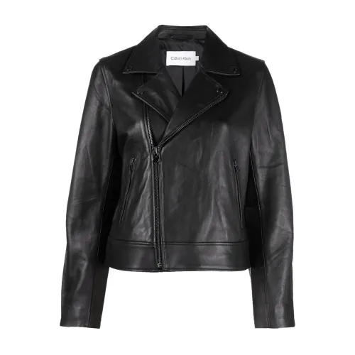 Calvin Klein , Leather biker jacket ,Black female, Sizes: