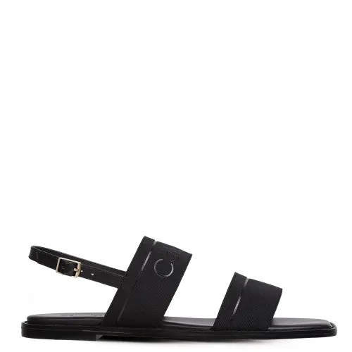 Calvin Klein , Leather Flat Sandals for Women ,Black female, Sizes: