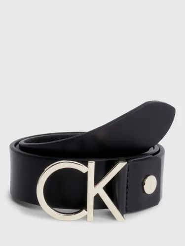 Calvin Klein Leather Logo Belt, Black/Light Gold - Black/Light Gold - Female