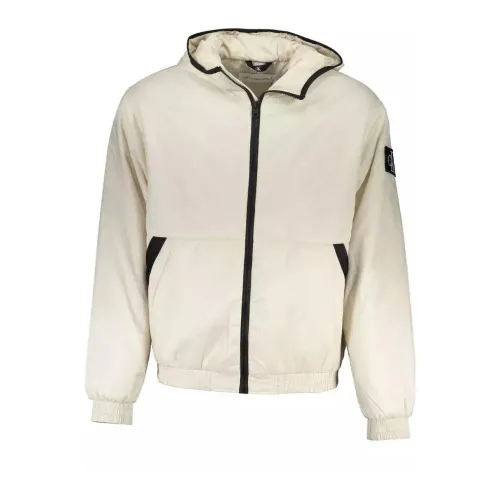 Calvin Klein , Lightweight Polyester Hooded Jacket ,Beige male, Sizes:
